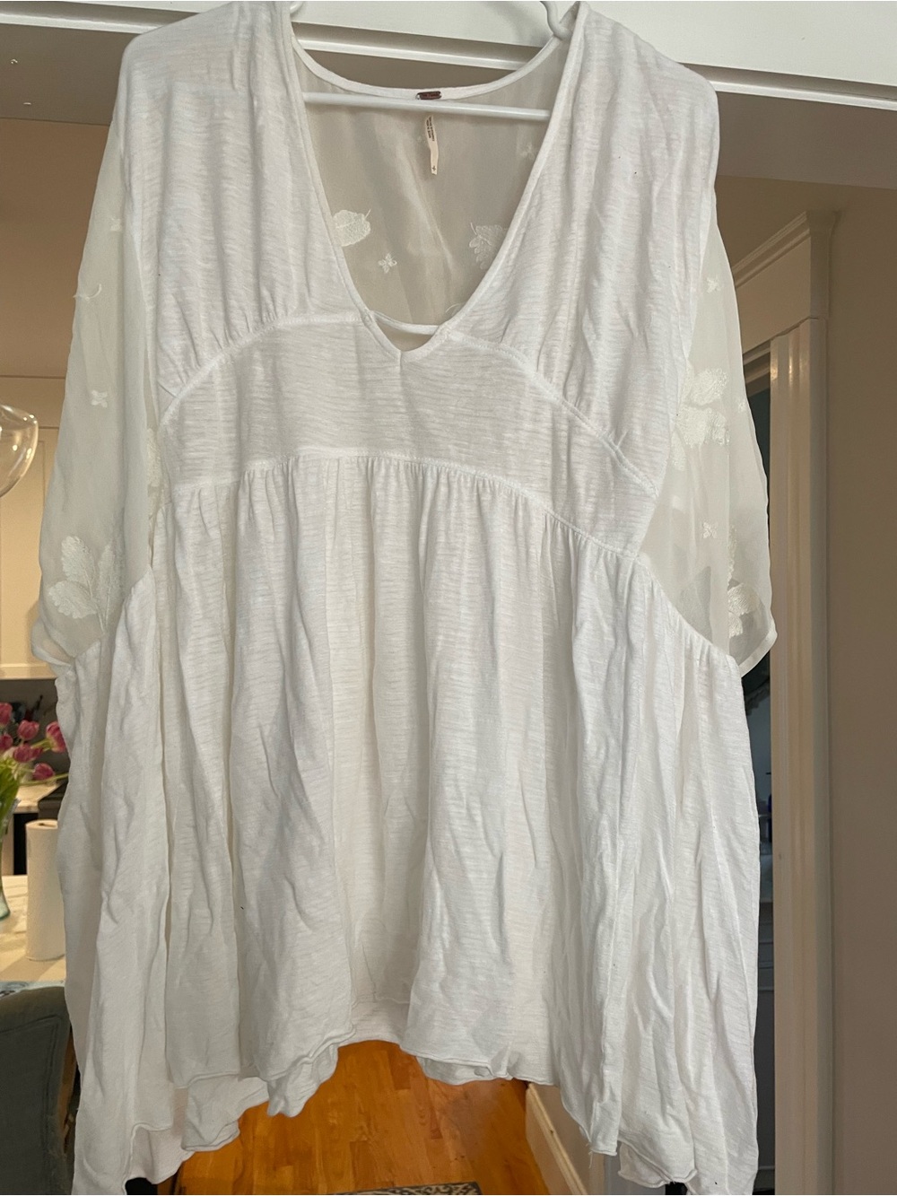 White Flowy V-Neck Boho Tunic-Free People